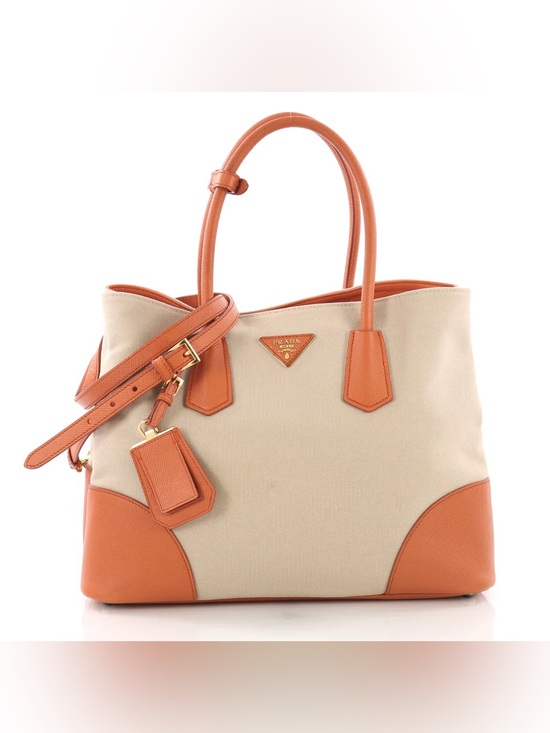 Prada Handbags - Prada Cuir Double Tote Canvas and Saffiano Leather